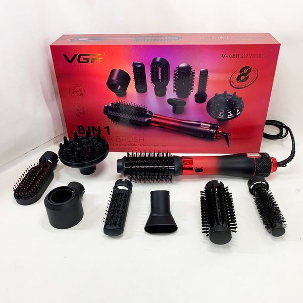 Фен-щітка стайлер VGR 8 в 1 V-488. Колір: червоний 00014813 фото