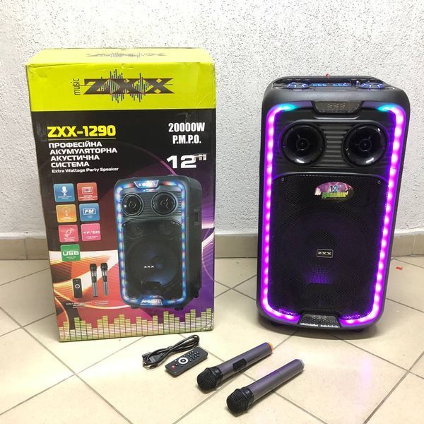 Акустическая переносная колонка ZXX-1290 600 Вт 12 дюйм 71х345х30см два микрофона пульт ДУ с подсветкой 00017709 фото