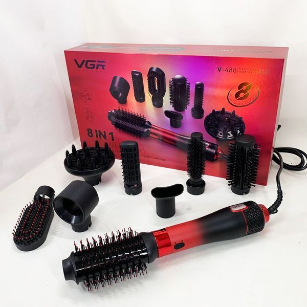 Фен-щітка стайлер VGR 8 в 1 V-488. Колір: червоний 00014813 фото