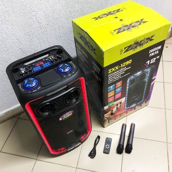 Акустическая переносная колонка ZXX-1290 600 Вт 12 дюйм 71х345х30см два микрофона пульт ДУ с подсветкой 00017709 фото