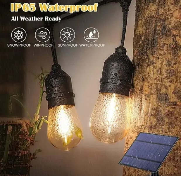 Ретро гирлянда на мощной солнечной батарее 5 м 15 лампочек Bulbs 00024807 фото