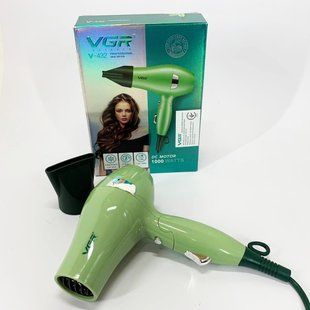 Фен для волос дорожный VGR V-432 GREEN, с концентратором 1000 Вт, ионизация и 2 режима. Цвет: зеленый 00014958 фото