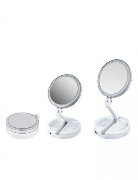 Складное зеркало для макияжа с Led подсветкой круглое увеличительное 10x My Fold Away Mirror. Цвет: белый 00015486 фото