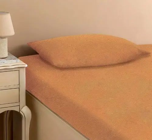персикове Простирадло махрове на резинці з наволочками Anisa (220х240+30 см) 00014258 фото