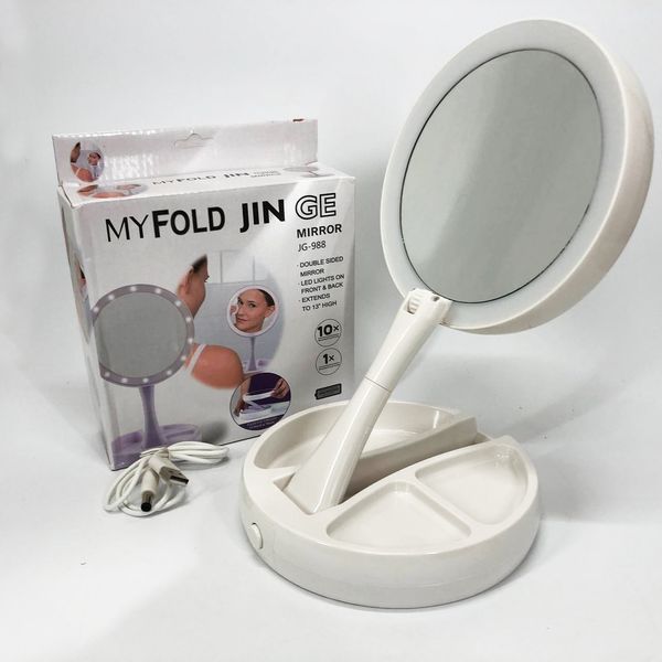 Складное зеркало для макияжа с Led подсветкой круглое увеличительное 10x My Fold Away Mirror. Цвет: белый 00015486 фото