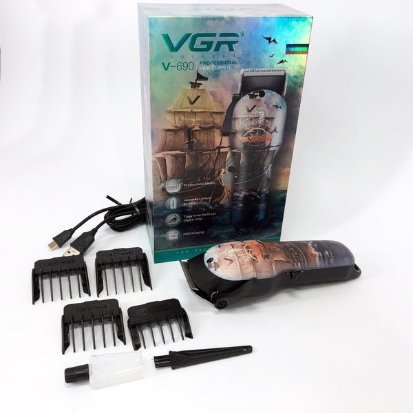 Акумуляторна машинка для стрижки vgr v-690 від usb нержавіюча сталь, підстригальна машинка 00014401 фото