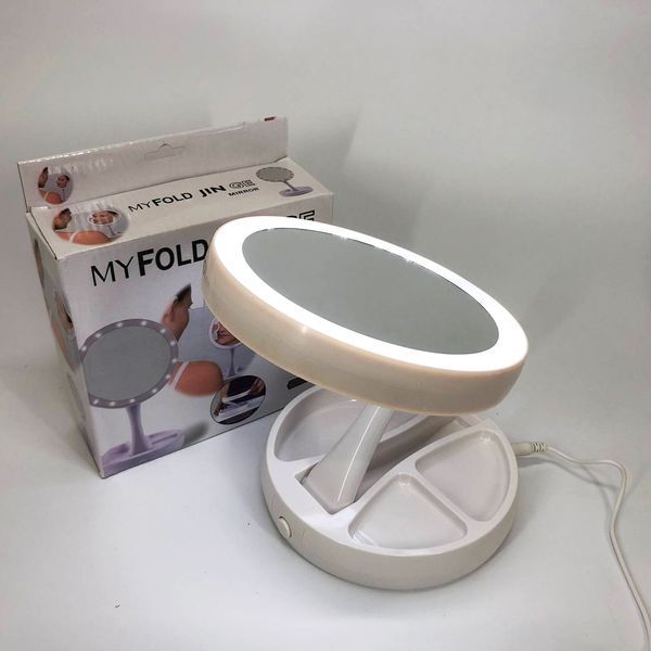 Складное зеркало для макияжа с Led подсветкой круглое увеличительное 10x My Fold Away Mirror. Цвет: белый 00015486 фото