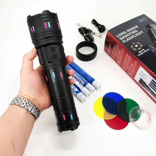 Ліхтар AK177-WHITE LASER LED PM60-TG, Топ-ліхтарик ліхтарик світлодіодний акумуляторний портативний 00023059 фото