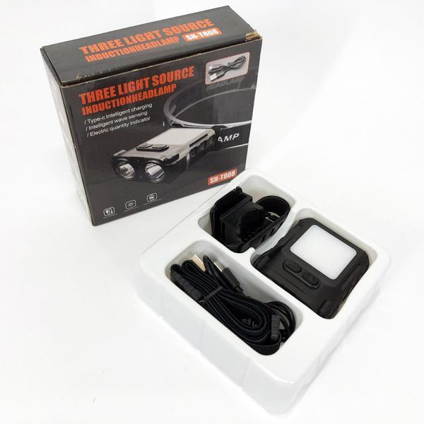Світлодіодний ліхтар налобний sh-t808-2xpe-20smd-white/red з датчиком руху, потужний налобний ліхтар для риболовлі 00022963 фото