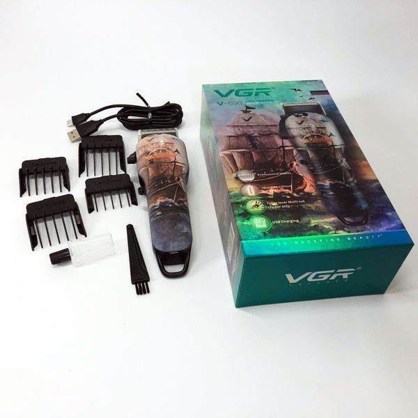 Акумуляторна машинка для стрижки vgr v-690 від usb нержавіюча сталь, підстригальна машинка 00014401 фото