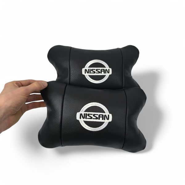 Подушки в авто 2 шт Nissan, натуральная кожа, с логотипом Ниссан, на подголовник для вашей машины 00016804 фото