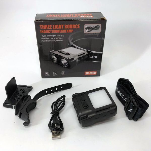 Світлодіодний ліхтар налобний sh-t808-2xpe-20smd-white/red з датчиком руху, потужний налобний ліхтар для риболовлі 00022963 фото