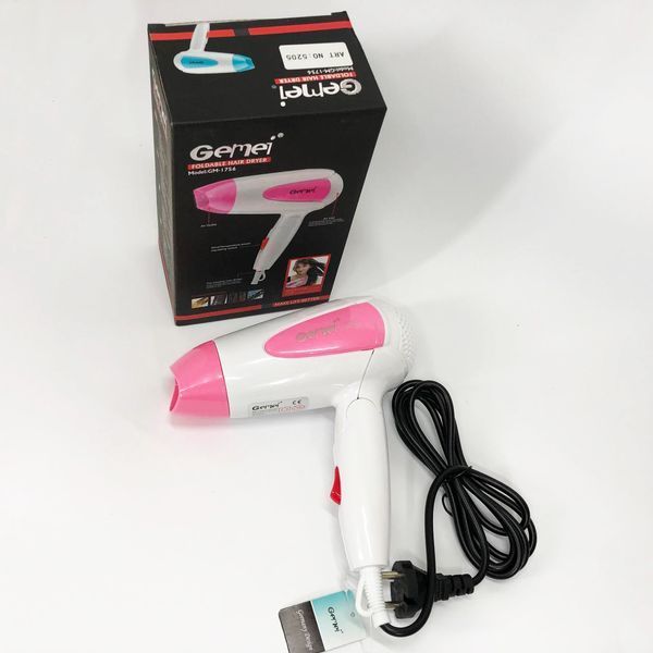 Фен для волосся складаний дорожній Gemei GM-1756 1200 Вт, Домашній фен для укладання. Колір: рожевий 00014525 фото