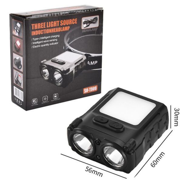 Світлодіодний ліхтар налобний sh-t808-2xpe-20smd-white/red з датчиком руху, потужний налобний ліхтар для риболовлі 00022963 фото