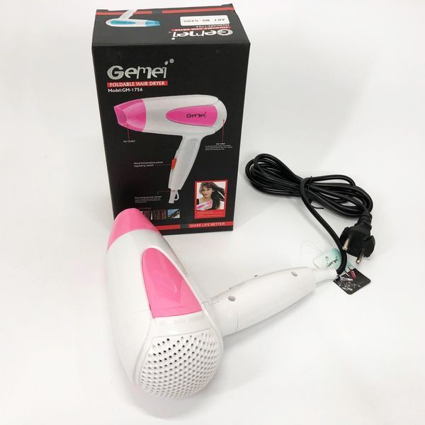 Фен для волосся складаний дорожній Gemei GM-1756 1200 Вт, Домашній фен для укладання. Колір: рожевий 00014525 фото