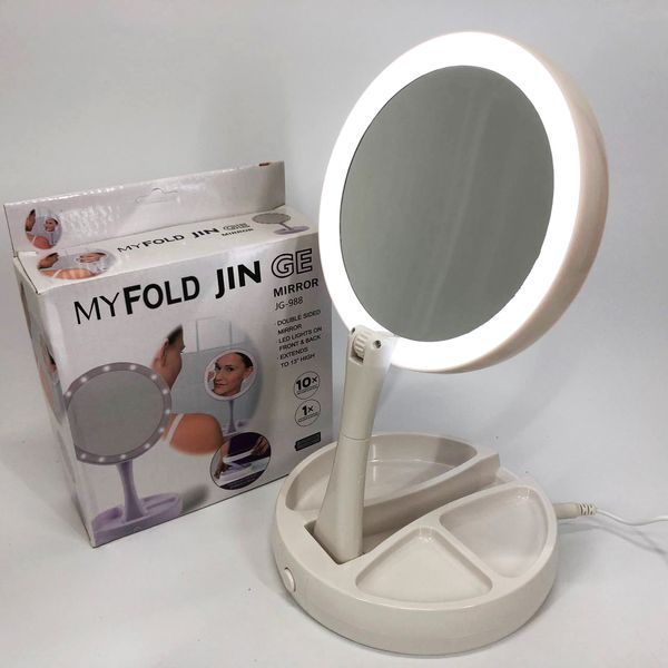 Складное зеркало для макияжа с Led подсветкой круглое увеличительное 10x My Fold Away Mirror. Цвет: белый 00015486 фото
