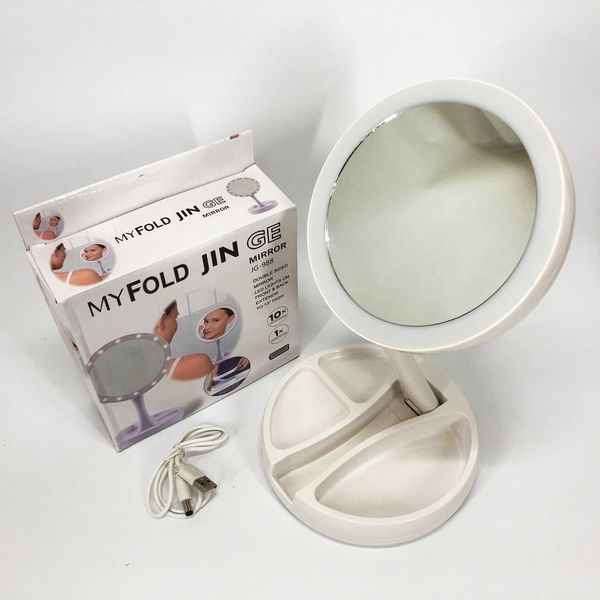 Складное зеркало для макияжа с Led подсветкой круглое увеличительное 10x My Fold Away Mirror. Цвет: белый 00015486 фото