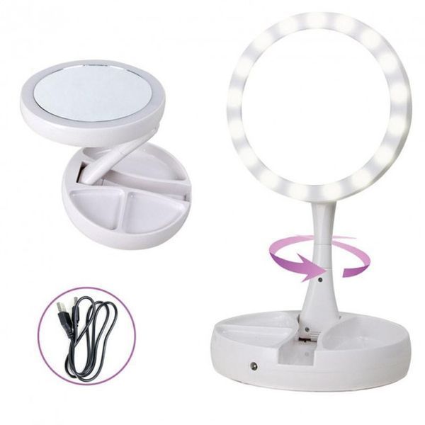 Складное зеркало для макияжа с Led подсветкой круглое увеличительное 10x My Fold Away Mirror. Цвет: белый 00015486 фото