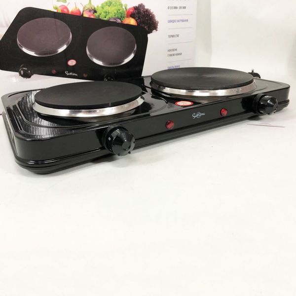 Плитка настольная электрическая Suntera DP-1935B, 2500 W, 2 конфорки разного диаметра. Цвет: черный 00019859 фото