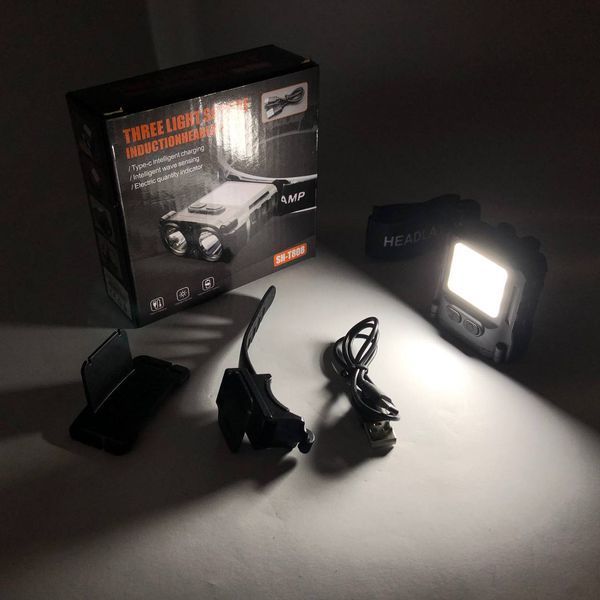 Світлодіодний ліхтар налобний sh-t808-2xpe-20smd-white/red з датчиком руху, потужний налобний ліхтар для риболовлі 00022963 фото