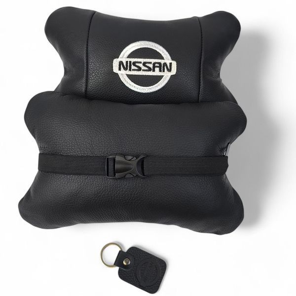 Подушки в авто 2 шт Nissan, натуральная кожа, с логотипом Ниссан, на подголовник для вашей машины 00016804 фото