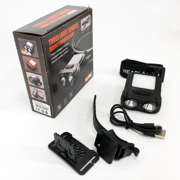 Світлодіодний ліхтар налобний sh-t808-2xpe-20smd-white/red з датчиком руху, потужний налобний ліхтар для риболовлі 00022963 фото