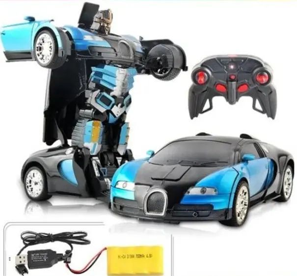 Машинка Трансформер Bugatti Size 18 см Robot Car синя з пультом 00015885 фото