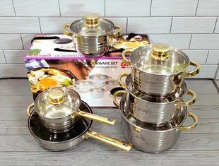 Набір кухонного посуду з нержавіючої сталі Grandhoff GOLD GR-7012 12 предметів з індукційним дном 00020511 фото
