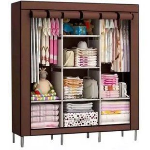Шафа тканинна 3 секції складана з каркасом STORAGE WARDROBE 175 х 130 х 45 см. Колір: коричневий 00013318 фото