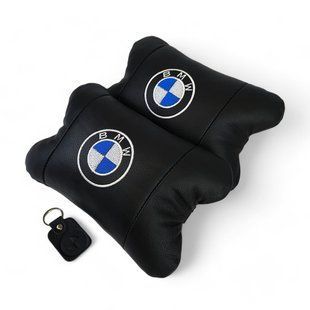 Авто подушки 2 шт &mdash; набор BMW из натуральной кожи, на подголовник в машину, Автомобильная подушка БМВ 00016728 фото