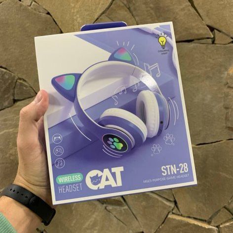 Беспроводные LED наушники с кошачьими ушками CAT STN-28, Стерео наушники с кошачьими ушками. Цвет: синий 00023850 фото