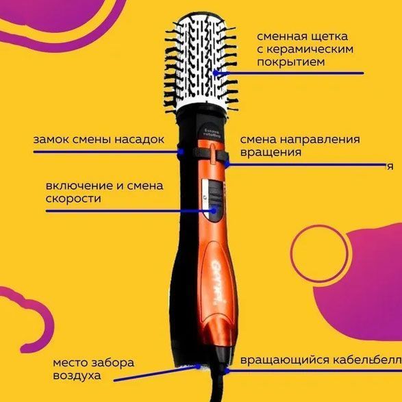 Фен Щітка Gemei Gm-4828 Браш Стайлер гребінець Для Брашинга, Фен щітка 3 в 1, Фен браш Gemei 00014350 фото