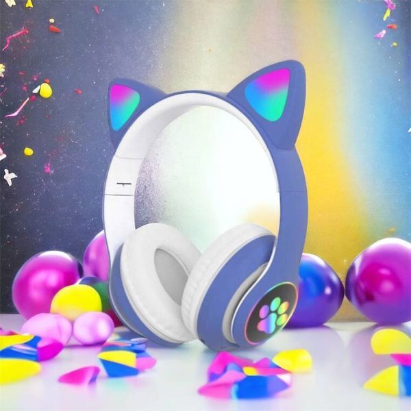 Беспроводные LED наушники с кошачьими ушками CAT STN-28, Стерео наушники с кошачьими ушками. Цвет: синий 00023850 фото
