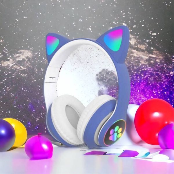 Беспроводные LED наушники с кошачьими ушками CAT STN-28, Стерео наушники с кошачьими ушками. Цвет: синий 00023850 фото
