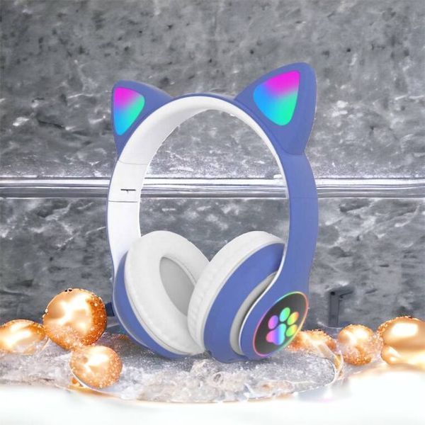 Беспроводные LED наушники с кошачьими ушками CAT STN-28, Стерео наушники с кошачьими ушками. Цвет: синий 00023850 фото