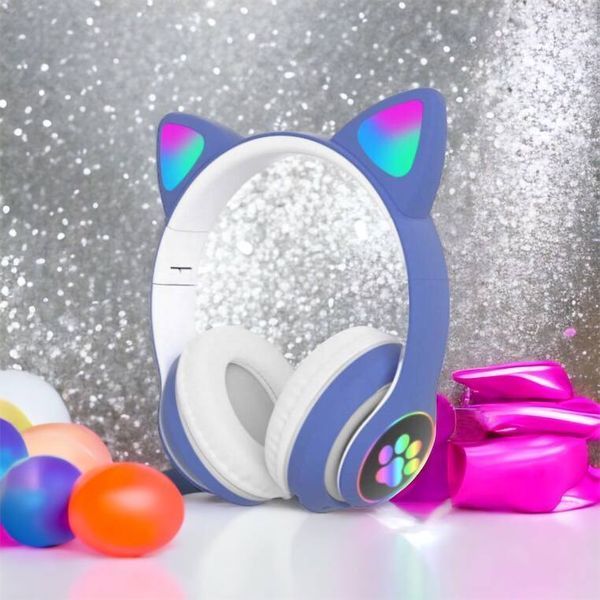 Беспроводные LED наушники с кошачьими ушками CAT STN-28, Стерео наушники с кошачьими ушками. Цвет: синий 00023850 фото