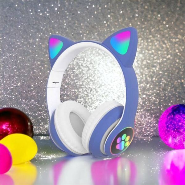 Беспроводные LED наушники с кошачьими ушками CAT STN-28, Стерео наушники с кошачьими ушками. Цвет: синий 00023850 фото