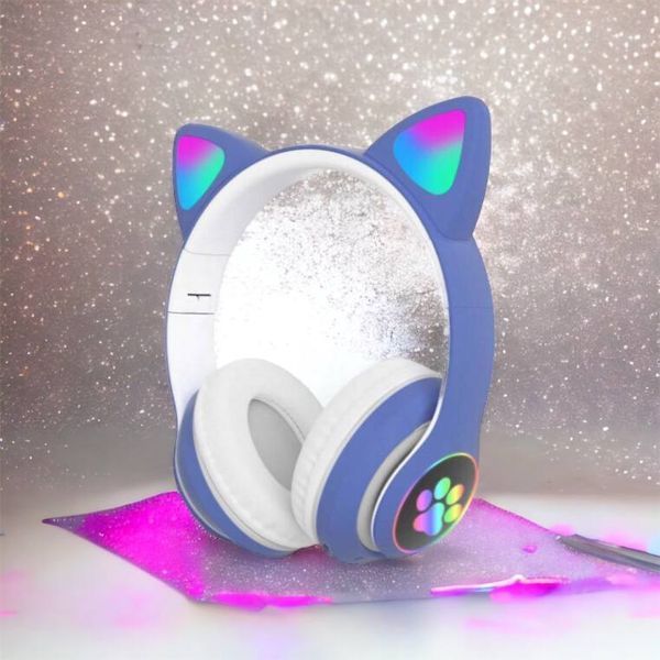 Беспроводные LED наушники с кошачьими ушками CAT STN-28, Стерео наушники с кошачьими ушками. Цвет: синий 00023850 фото