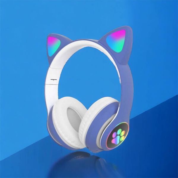Беспроводные LED наушники с кошачьими ушками CAT STN-28, Стерео наушники с кошачьими ушками. Цвет: синий 00023850 фото