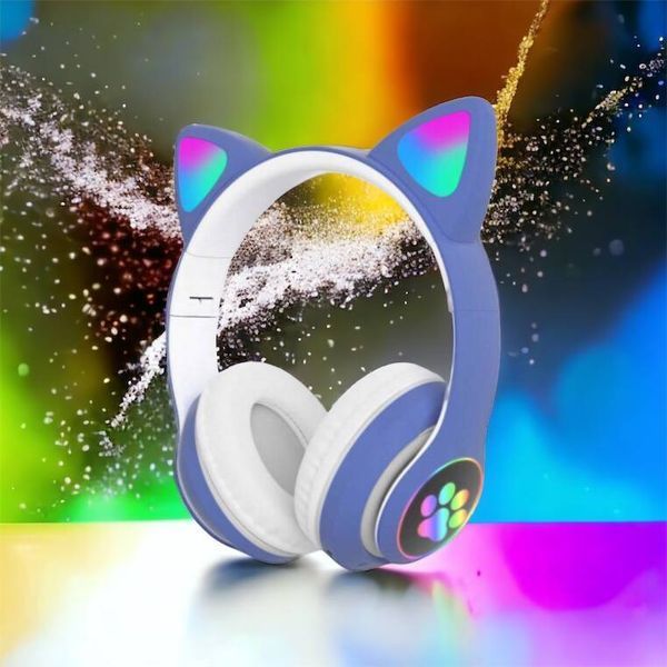 Беспроводные LED наушники с кошачьими ушками CAT STN-28, Стерео наушники с кошачьими ушками. Цвет: синий 00023850 фото