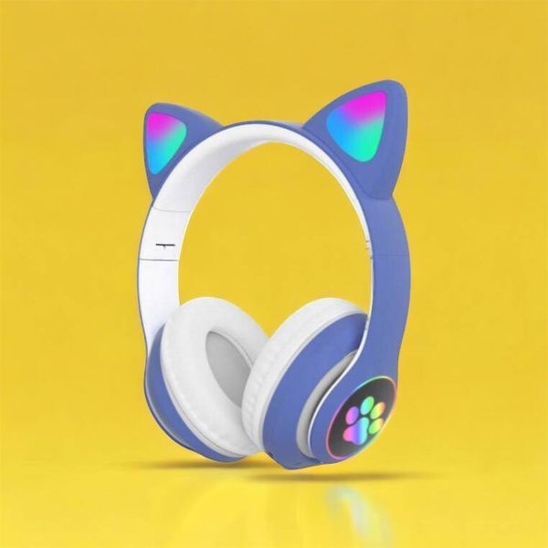 Беспроводные LED наушники с кошачьими ушками CAT STN-28, Стерео наушники с кошачьими ушками. Цвет: синий 00023850 фото