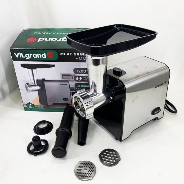 М'ясорубка електрична з нержавіючої сталі VILGRAND V1212MG сталева 1200 Вт 00019387 фото