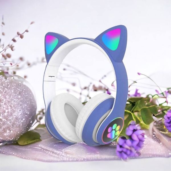 Беспроводные LED наушники с кошачьими ушками CAT STN-28, Стерео наушники с кошачьими ушками. Цвет: синий 00023850 фото