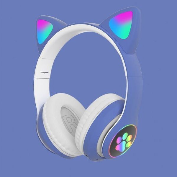 Беспроводные LED наушники с кошачьими ушками CAT STN-28, Стерео наушники с кошачьими ушками. Цвет: синий 00023850 фото
