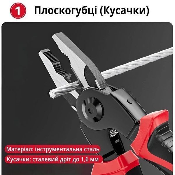 Багатофункціональний набір швидкозмінних інструментів 5 в 1 (плоскогубці, зачищення ізоляції, щипці обтискні) 00012681 фото