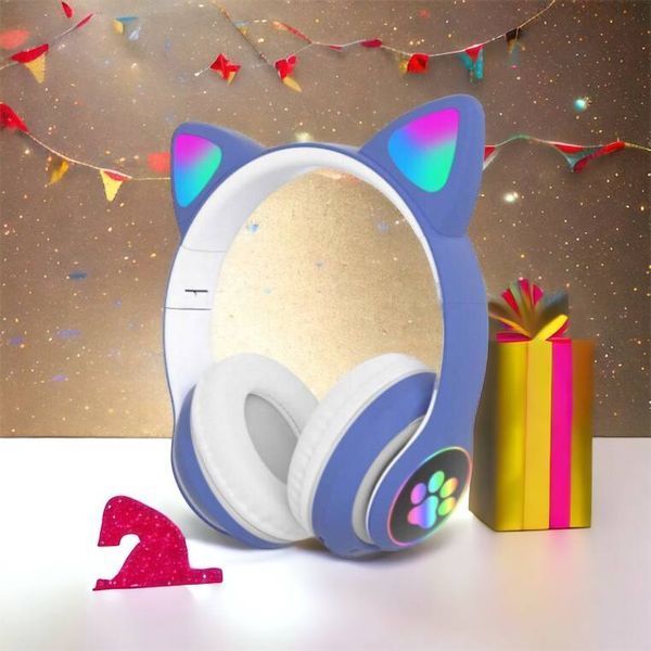 Беспроводные LED наушники с кошачьими ушками CAT STN-28, Стерео наушники с кошачьими ушками. Цвет: синий 00023850 фото