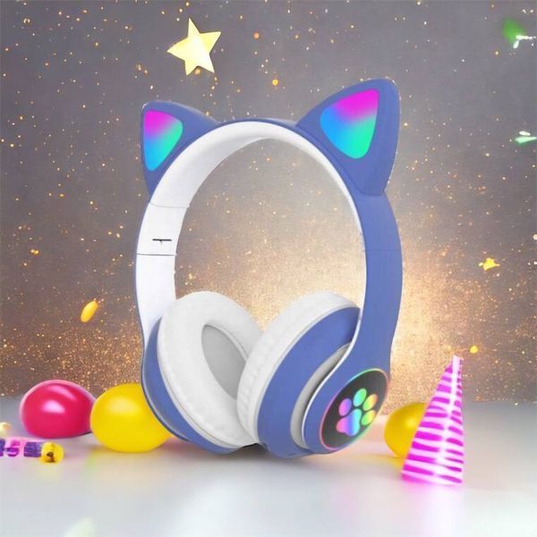 Беспроводные LED наушники с кошачьими ушками CAT STN-28, Стерео наушники с кошачьими ушками. Цвет: синий 00023850 фото