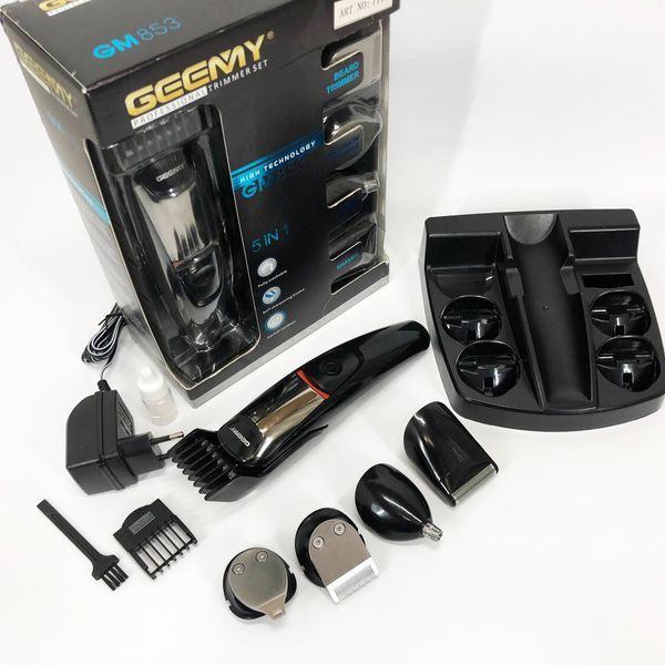 Машинка для стрижки 5в1 Geemy GM-853 стайлер, бритва, триммер на аккумуляторе нержавеющая сталь 6 насадок 00014514 фото