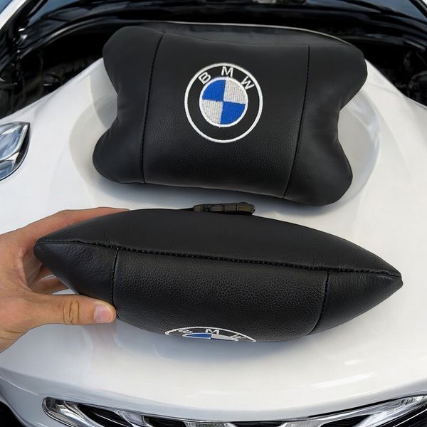 Авто подушки 2 шт &mdash; набор BMW из натуральной кожи, на подголовник в машину, Автомобильная подушка БМВ 00016728 фото