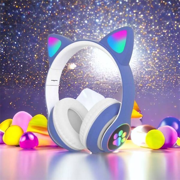 Беспроводные LED наушники с кошачьими ушками CAT STN-28, Стерео наушники с кошачьими ушками. Цвет: синий 00023850 фото